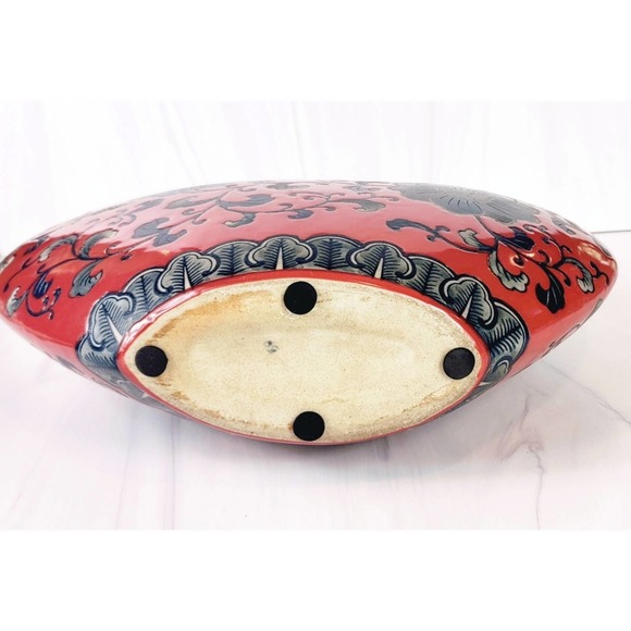 VINTAGE Lopsided Navy,  Gray & Red Floral Abstract Slim Ceramic Vase - Picture 6 of 7